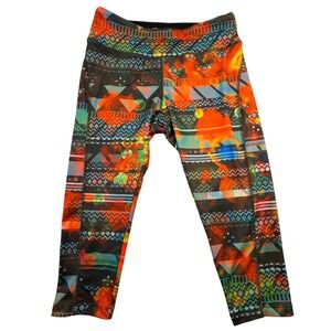 LuLaRoe Leggings Women's Small Jade Orange Abstract Athletic Capri Cropped